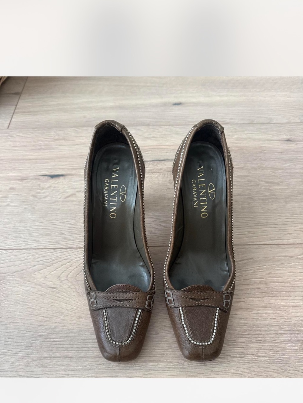 Valentino Garavani Brown Leather Heeled Loafers